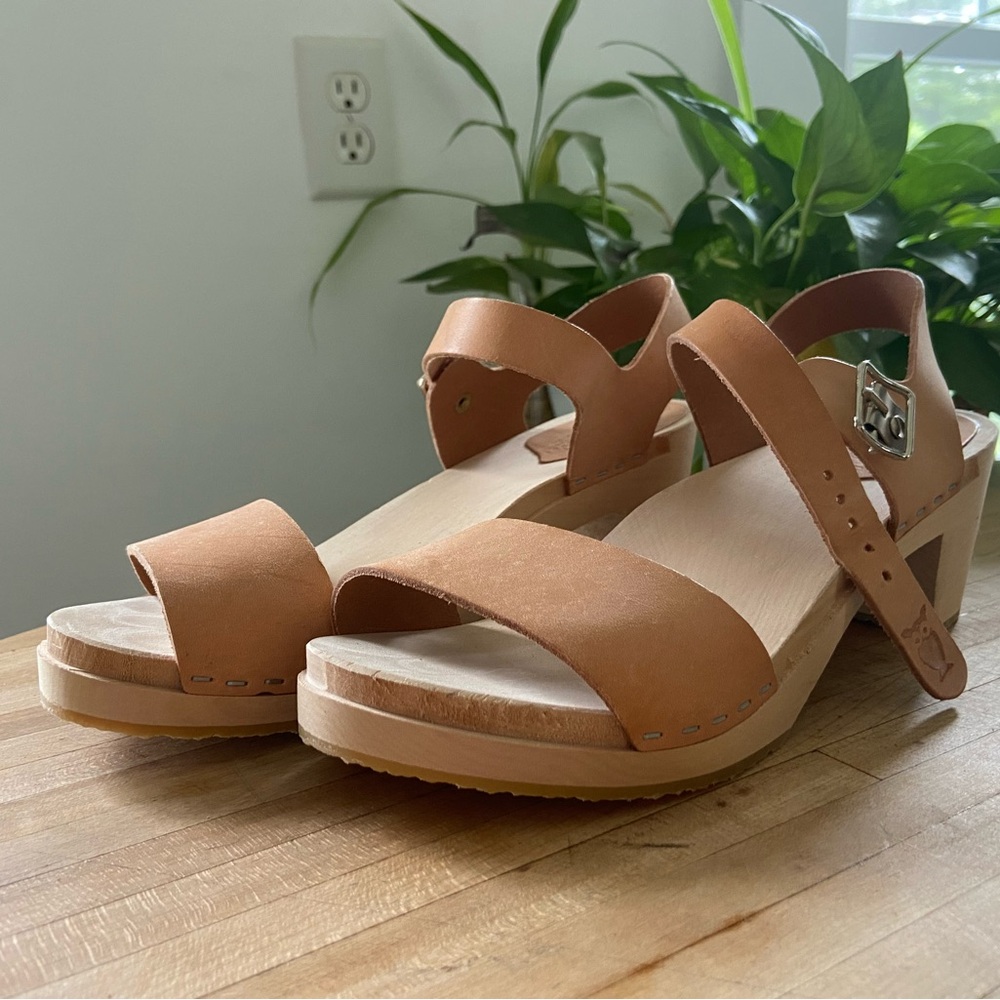 Sandgrens Clogs - Vienna Low Heel Clog Sandal - Ecru Tanned Leather 40